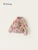 Roupa Infantil Bangxuan Outono Floral Cardigã Macio para Meninas, Novo Suéter de Tricô para Bebês Meninas, Suéter para Meninas