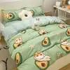 Juego de Sábana y Funda Nórdica de Cuatro Piezas Estilo Pastoral Fresco y Sencillo, Algodón Lavado Juego de Cama de Tres Piezas Estilo Bosque para Dormitorio de Estudiante Cama Individual