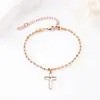 Nuevo Pulsera de Cadena con Cuentas Cruzadas de Semilla de Mostaza de Acero Inoxidable Transfronteriza, Pulsera de Cruz de Metal Minimalista Moderna y Única