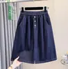Saia Midi Jeans Tencel Nova de Verão 2026 para Mulheres Plus Size, Cintura Elástica Modeladora, Saia Casual Evasê