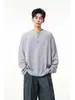 Estilo Old Money Camiseta com Gola Henry Manga Longa Moletom Masculino Outono 2026 Nova Tendência de Textura Aristocrática Camada Base Top