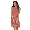 Vestido Casual de Verano Europeo y Americano Transfronterizo con Cintura Ajustada de Cuadros Rojos Sin Mangas para Mujer Pg8367