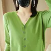 Cárdigan de punto de manga larga para mujer transfronterizo cuello en V otoño e invierno 2026 nuevo top de punto color liso top de invierno
