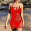 Ropa Interior Sexy Europea y Americana de Longitud Tubo Ajustada Red de Pesca Ropa Transparente Hueca Sexy Malla Falda para Cadera Ins Falda de Playa