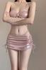 Maiô feminino sexy biquíni diamante corrente brilhante pó reunindo três peças fino divisão triângulo férias quente primavera maiô