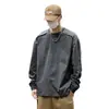 Camiseta Pesada 280g Manga Longa para Homens Design Retro Americano Camada Interna Base Camada Solta Gola Redonda Top Atacado