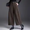 Calça Reta Elegante com Textura da Moda Feminina 2026 Outono/Inverno Nova Cintura Alta Solta Cropped Calça com Cinto Versátil Casual