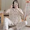 Pijama para Mujer Verano Tejido Algodón Burbuja Tela Arrugada Estilo Princesa Ins Lindo Conjunto de Pantalones Cortos y Camiseta de Manga Corta Ropa de Casa Delgada