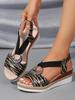 Sandalias de talla grande para mujer de comercio exterior transfronterizo 2024 nuevo tacón de cuña hebilla de metal tacón de cuña suela ligera suela gruesa sandalias boca de pez talla 43