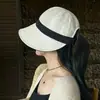 Sombrero de Sol de Estilo Japonés de Ala Ancha Exportado Que Hace que la Cara Parezca Más Pequeña, Sombrero de Pescador Ligero de Lino Sintético para Cola de Caballo, Protección UV para Verano