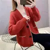 Cárdigan de Punto Grueso Holgado Estilo Perezoso Coreano para Otoño e Invierno con Fila Única de Botones Redondos Negros Grandes Abrigo Suéter para Mujer en Stock