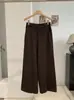 KEKEZOON Pantalones de Pierna Ancha Sueltos de Cintura Alta Estilo Simple para Mujer Otoño Nuevo Algodón Lavado Pierna Recta Pantalones Casuales 9328