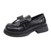 Sapatos femininos plataforma Mary Jane com laço, novo estilo Primavera 2026, sapatos de couro slip-on, mocassins para combinar com saias