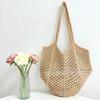 Bolsa de Crochê Chique Estilo Coreano Bolsa de Rede Feminina de Verão para Praia Bolsa de Ombro Tricotada Recortada à Mão