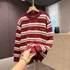 Suéter Listrado Color Block Outono e Inverno Masculino Casual Roupa de Baixo Malha para Casal Jaqueta Estilo Japonês Preguiçoso Tricô Retrô