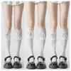 Calcetines de pantorrilla con lazo de cinta de terciopelo Jk para mujer, Calcetines blancos de seda hasta la rodilla para mujer de primavera y verano, Estilo fino de verano Zhuji
