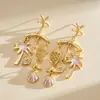 Pendientes Metálicos Estilo Resort Europeo y Americano con Goteo de Aceite de Estrella de Mar, Pez, Concha y Palmera, Pendientes Exquisitos de Nicho de Alta Gama