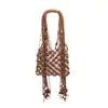 Bolsa de Rede com Franjas Tecida à Mão Estilo Boêmio para Mulheres, Bolsa de Ombro Transversal Fashion, Bolsa de Praia Estilo Resort à Beira-Mar