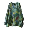 Suéter de Punto de Algodón con Estampado de Hojas para Mujer, Suelto, Otoño e Invierno, Vintage Casual, Cuello Redondo, Manga Larga, Suéter de Facturación