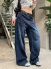 Calça jeans nova e moderna, design retrô de lâmina curva estilo americano, tridimensional, corte solto, comprimento longo, perna larga, formato de foice, transfronteiriça