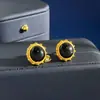 Pendientes de Botón Geométricos de Girasol de Ágata Natural Redonda Estilo Palacio Retro Simple Artesanía Cepillada