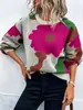 Suéter de punto de cuello redondo y manga larga de otoño e invierno europeo y americano transfronterizo, jersey casual de jacquard versátil de moda para mujer en Amazon