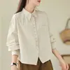 Meilad Estilo Portuario Camisa de Manga Larga de Algodón y Lino Cárdigan Top Primavera Otoño Nuevo Chaleco Capa Exterior Ropa Exterior Chaqueta Pequeña Mujer