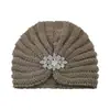 Chapéu de Tricô Europeu e Americano Transfronteiriço Embelezado com Strass, Chapéu de Lã, Chapéu Turbante Indiano, Gorro Quente para Outono e Inverno com Proteção para Orelhas
