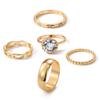 Comercio exterior oro luz lujo luz placa flor anillo 5 piezas de anillo liso anillo diamante hueco anillo de dedo mujeres al por mayor