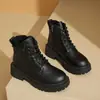 Botas Martin para Mujer con Cordones y Forro de Polar Estilo Popular 2026 Nuevas Botas Cortas de Suela Gruesa Estilo Británico Zapatos Cálidos de Algodón Versión Coreana