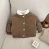 Abrigo de algodón con solapa de borrego forrado de polar estilo coreano para niños, moderno, de pana para bebé, grueso, cálido, versátil, ropa para niños