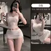 Saia Bodycon Sexy de Renda com Decote Profundo e Renda Franzida Uniforme Feminino Pijama Sedutor