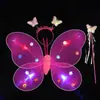 Alas de Mariposa Luminosas Transfronterizas Decoración de Espalda para Niña Juguete Intermitente para Niños Varita Mágica de Hada Hada de las Flores Set de Tres Piezas
