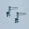 Brincos pingente de estrela de cinco pontas azul com zircônia para dois furos na orelha, brincos simples e estilosos para mulheres, combinam com tudo