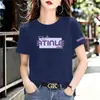 Ropa Femenina de Cuello Redondo Transfronteriza Más Vendida Verano Retro Americano Hombro Recto Manga Corta Camiseta Color Sólido Top Camiseta Talla Grande