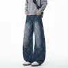 Nuevos Jeans de Cuadros Lavados Estilo Americano Pantalones Rectos de Pierna Ancha Versátiles Sueltos Moda Juvenil Tendencia Pantalones de Pierna Curva