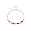 Pulsera de Trébol de la Suerte de Plata Pura 999 para Mujer, Trébol de Cuatro Hojas de Lujo Ligero con Ágata Incrustada de Diamantes Pulsera de Plata, Joyería Versátil, Venta al por Mayor de una Pieza