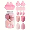 Kit de Esponjas de Maquiagem Flutuantes com 14 Peças para Uso Transfronteiriço, Dupla Utilização para Seco e Molhado, Não Absorve Pó, Esponjas de Maquiagem em Lata para Atacado