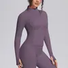 Chamarra casual con cierre para exteriores estilo europeo y americano, para correr y yoga, corte entallado, chaqueta de fitness de manga larga para mujer, ropa de yoga para mujer