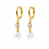 Pendientes de Acero Inoxidable con Incrustaciones de Diamante y Perla Europeos y Americanos Transfronterizos para Mujer Moda Versátil para el Trabajo Color Inalterable de Acero de Titanio Pendientes de Circonia