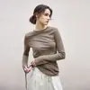 Malharia de Linho de Alta Qualidade para Mulheres na Primavera e Outono, Top Assimétrico de Design Único, Camisa de Linho-Algodão Slim Fit, Camiseta de Manga Longa