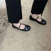 2023 primavera novo color block retrô sapatos de couro britânicos de tira única bico quadrado sapatos Mary Jane planos sapatos femininos