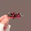 Acessórios de Cabelo Vermelhos de Ano Novo, Presilha de Cabelo Flor de Vidro com Strass de Alta Qualidade, Presilha Lateral para Franja Feminina, Fecho de Sapo, Presilha de Uma Palavra