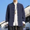 Nova Jaqueta Tang Suit Melhorada de Algodão e Linho Chinês Primavera Outono Estilo Nacional Masculina Gola Alta Botão de Rã Retrô Casual Jaqueta Outerwear