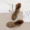 Botas Western Retro de Tres Colores con Cierre Trasero para Primavera y Otoño 2025 Versátiles Casuales Punta Redonda Tacón Grueso Cómodas de Color Sólido de Media Pantorrilla