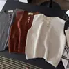 2026 Novo Estilo Coreano Moda Gola Redonda Sem Mangas Tricô Cardigan Colete Botão Design Moderno Roupa Externa Camada Superior