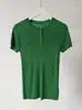 Estética CurvaDelicado y suave lana Tencel cuello Henry tejido manga corta top de otoño para mujer ajustado