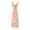 Vestido largo elegante de ajuste ceñido con tirantes finos, estampado floral romántico y brillante estilo francés, cuello en V de verano con volantes y cinturón de corbata