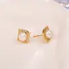 Pendientes Franceses Retro de Perlas Naturales, Pendientes de Circonita de Alta Gama a la Moda, Pendientes Cuadrados Pequeños Exquisitos para Mujer