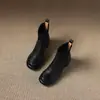 Botines de Punto Patchwork Moda Británica de 7 cm Ajustados Venta al por Mayor Otoño e Invierno Nuevos Punta Redonda Suela Gruesa Tacón Grueso para Mujer